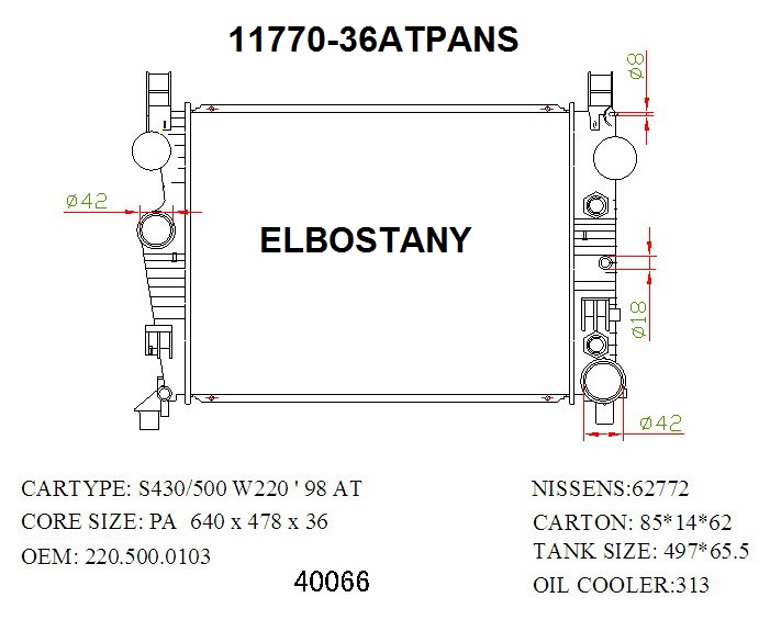 RADIATOR:MERCEDES:11770 - 32AT PANS