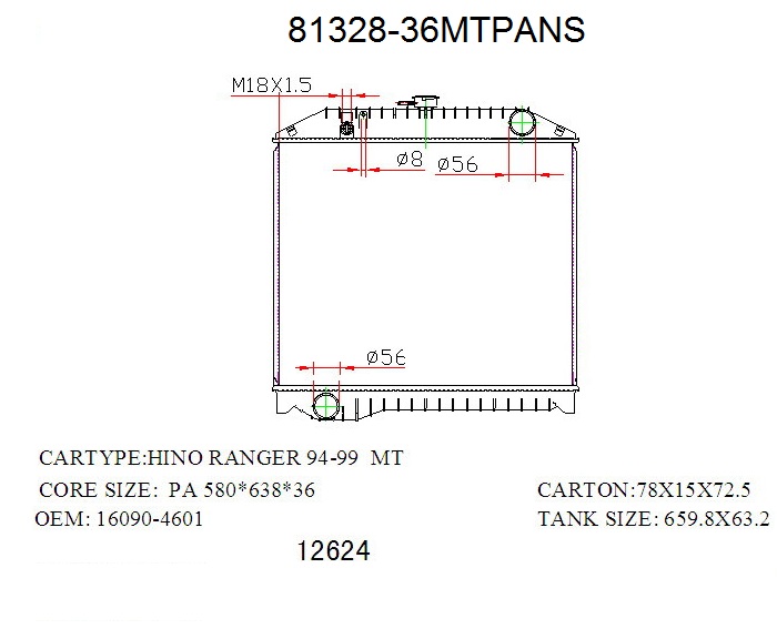 RADIATOR:TOYOTA:81328 - 36MT PANS